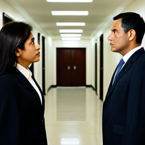 Home 11 Prompt 1: A professional female housing manager in her late 30s, wearing a modest dark business suit and a light blouse, stands composedly in a well-lit, modern apartment building hallway. She is mediating a discussion between two adult residents, fully clothed in appropriate attire, who stand a respectful distance apart. The manager exhibits a calm, empathetic expression, with one hand gently raised in a gesture of listening and guidance. The background features clean architectural lines and apartment doors, hinting at community living. The image captures the essence of conflict resolution with professionalism and understanding. perfect anatomy, correct proportions, natural pose, well-formed hands, proper finger count, natural body proportions, safe for work, appropriate content, fully clothed, professional, modest, family-friendly, high-quality professional photography, realistic.**